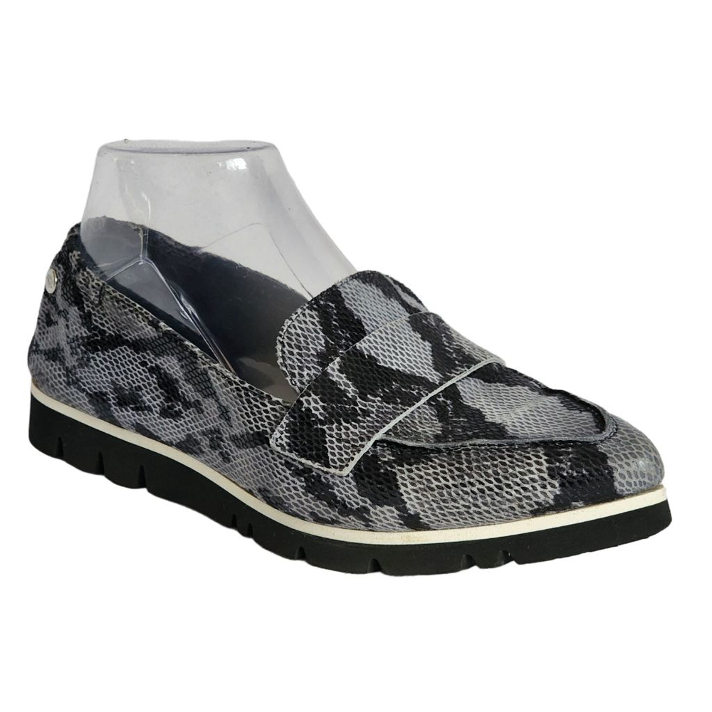 AGL Micro Snake Print Pointed Toe Lightweight Leather Loafer Flats Size 37 7